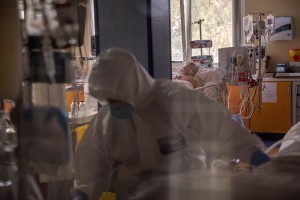 A nurse at work inside the intensive care unit of the Covid 3 Hospital (Istituto clinico CasalPalocco) during the Coronavirus emergency in Rome, Italy on March 30, 2020. The Italian government is continuing to enforce the nationwide lockdown measures to avoid the spread of the infection in the country.