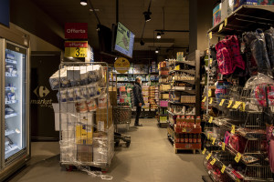 A man wearing a mask is seen inside a supermarket on the third day of unprecedented lockdown across of all Italy imposed to slow the spread of coronavirus in Naples, Southern Italy on March 12, 2020.
