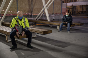 People are seen inside the port of the city on the second day of unprecedented lockdown across of all Italy imposed to slow the spread of coronavirus in Naples, Southern Italy on March 11, 2020.