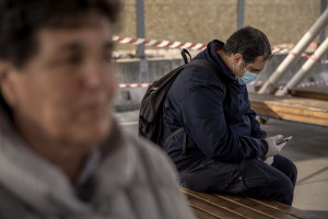 People are seen inside the port of the city on the second day of unprecedented lockdown across of all Italy imposed to slow the spread of coronavirus in Naples, Southern Italy on March 11, 2020.