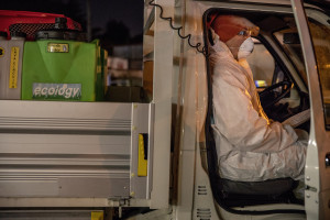 Road sanitation operations on the third day of unprecedented lockdown across of all Italy imposed to slow the spread of coronavirus in Naples, Southern Italy on March 12, 2020.