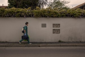 A doctor of the USCA special care unit of ATS Bergamo is seen at work in Arzago d’Adda, province of Bergamo, Northern Italy on April 17, 2020. The doctors of the USCA special care unit performs home visits to patients infected or with symptoms of Covid-19.