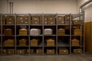 Coffins are seen inside the crematorium of Brescia, Northern Italy on April 19, 2020.