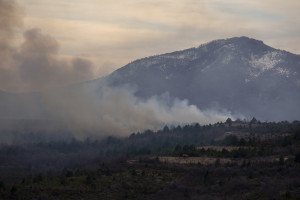 A fire, probably generated by the burning of outdoor waste is seen in Skopje, North Macedonia on March 2, 2020.