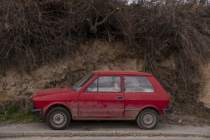 An old car is seen in a street of Skopje, North Macedonia, on March 2, 2020. The VMRO-DPMNE government, in a populist frenzy, had allowed the import of old cars with obsolete ecological standards from the EU. As a result, in less than five years, the number of registered vehicles has gone from 350 thousand to 475 thousand of which most diesel powered, therefore with a higher emission of particles than petrol.