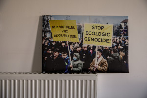 A picture by Fisnik Islami showing an environmental protest in Macedonia is seen inside “Eco Guerilla” headquarter in Tetovo, North Macedonia on March 2, 2020. “Eco Guerilla” is an environmental movement born in November 2013 that mainly deals with air pollution.