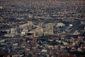 A general view of the “Usje” cement factory in Skopje, North Macedonia on February 29, 2020. According to green activists “Usje” cement factory uses waste as fuel during its production cycle. One of the main causes of air pollution in Skopje are the industries, in general older than in the rest of Europe. As reported on the website republika.mk the company confirmed that it is using petroleum coke and former employees have recently claimed that it was also burning old car tires brought in from Greece. The area around “Usje” cement factory has some of the worst levels of air pollution in Skopje.