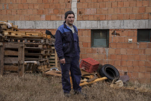 Trajan, 26 years old and former OHIS employee is portrayed in Skopje, North Macedonia on March 4, 2020. The OHIS plant is included in the list of North Macedonia’s 16 most critical environmental hotspots, as compiled by Trajce Stafilov from the Institute of Chemistry in Skopje. At one time, OHIS, which was owned by the state, managed five large factories, manufacturing inseticides,  pesticides, cleaning products and cosmetics that were sold all over the Balkans. A few years ago, the company went bankrupt. Its plants are now abandoned, but the surplus chemicals and untreated waste left behind present significant problems for the local authorities. For example, there are two landfill sites that contain thousands of tonnes of soil contaminated with large amounts of the insecticide lindane.