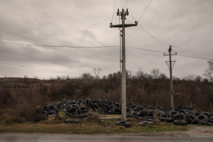 An illegal tires dump in Skopje, North Macedonia on March 4, 2020. According to green activists several factories use waste or tires as fuel during the production cycle thus contributing to air pollution in the country.