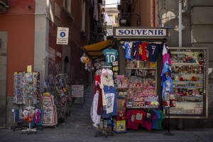 A newsstand without customers is seen in Toledo street in Naples, Italy on June 15, 2020. Popular neighborhoods are those that more than others are suffering from the economic crisis generated by the coronavirus. The rate of poverty and unemployment that was higher than the national average in Southern Italy even before the pandemic, increased following the lockdown imposed by the government to counter the spread of the coronavirus, which blocked the country’s economy for more than two months.