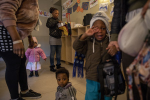 The children of some of the girls hosted by the Piam non-profit organization are seen inside the “baby parking” in Monale, in the province of Asti, Northern Italy on January 9, 2020.