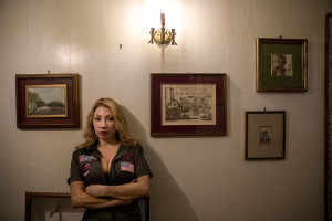 A portrait of the porn actress Veronica Belli during the film shooting of “Top gun” porn parody realized by Napolsex production in Ischia island, Southern Italy on July 25, 2021.
