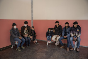 Refugees from Afghanistan caught by Turkish security forces after crossing illegally into Turkey from Iran, wait for registration at the Kurubas detention center in the border city of Van, Turkey on October 25, 2021. The center opened in April 2017 and hosts mostly Afghans arrested while trying to illegally enter Turkey via Iran. According to Cuma Omurca, director of the migration department in Van province, the goal is to stop irregular immigration and the activity of smugglers.