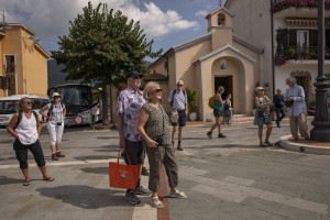 Swedish tourists are seen in Cuccaro Vetere, Southern Italy on October 1, 2021. Cuccaro Vetere is a small village of just over five hundred inhabitants in the Salerno area considered “blue zone”, that is one of those places where people live longer than the average.