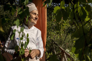 A portrait of the chef Giovanna Voria, 63 years old in Cicerale, Southern Italy on October 3, 2021. Giovanna Voria is an ambassador of the Mediterranean diet in the world, which according to many studies is the basis of longevity. This type of diet involves the consumption of almost exclusively plant foods that are rich in antioxidant biomolecules and protect against the onset of many chronic diseases.
