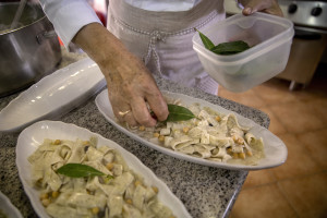 Chef Giovanna Voria, 63 years old at work inside the kitchen of the Corbella farmhouse in Cicerale, Southern Italy on October 3, 2021. Giovanna Voria is an ambassador of the Mediterranean diet in the world, which according to many studies is the basis of longevity. This type of diet involves the consumption of almost exclusively plant foods that are rich in antioxidant biomolecules and protect against the onset of many chronic diseases.