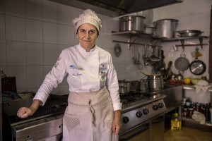 A portrait of the chef Giovanna Voria, 63 years old inside the kitchen of the Corbella farmhouse in Cicerale, Southern Italy on October 3, 2021. Giovanna Voria is an ambassador of the Mediterranean diet in the world, which according to many studies is the basis of longevity. This type of diet involves the consumption of almost exclusively plant foods that are rich in antioxidant biomolecules and protect against the onset of many chronic diseases.