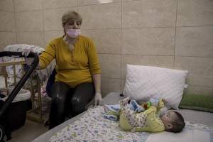 Nurses look after surrogate-born babies inside a special shelter owned by BioTexCom clinic in a residential basement, as Russia’s invasion continues, on the outskirts of Kyiv, Ukraine on March 19, 2022.