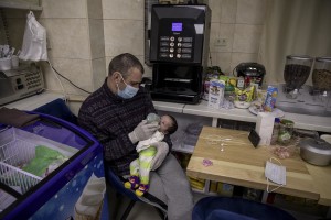 Nurses look after surrogate-born babies inside a special shelter owned by BioTexCom clinic in a residential basement, as Russia’s invasion continues, on the outskirts of Kyiv, Ukraine on March 19, 2022.