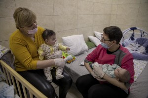 Nurses look after surrogate-born babies inside a special shelter owned by BioTexCom clinic in a residential basement, as Russia’s invasion continues, on the outskirts of Kyiv, Ukraine on March 19, 2022.
