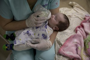 Nurses look after surrogate-born babies inside a special shelter owned by BioTexCom clinic in a residential basement, as Russia’s invasion continues, on the outskirts of Kyiv, Ukraine on March 19, 2022.
