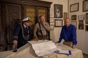 The director and actor Axel Ramirez (left), the porn actor Francesco Guzman (center) and the producer Max Biondi (right) are seen during the shooting of “Titanic XXX parody” realized by “Napolsex” production in Ischia island, Southern Italy on June 18, 2022.