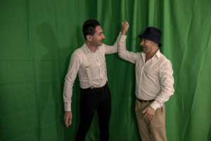 The porn actor Matteo Linux (left) and the producer and actor Max Biondi (right) are seen during the shooting of “Titanic XXX parody” realized by “Napolsex” production in Ischia island, Southern Italy on June 19, 2022.
