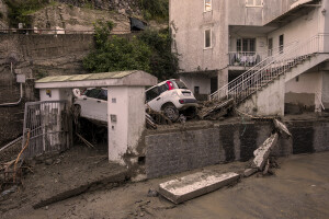 Destroyed cars are seen the day after a landslide hit the Italian holiday island of Ischia, Southern Italy on November 27, 2022.