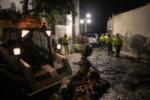 Civil protection operators at work following a landslide on the Italian holiday island of Ischia, Southern Italy on November 26, 2022.