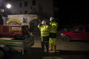 Civil protection operators at work following a landslide on the Italian holiday island of Ischia, Southern Italy on November 26, 2022.