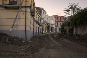 A road flooded with mud is seen the day after a landslide hit the Italian holiday island of Ischia, Southern Italy on November 27, 2022.