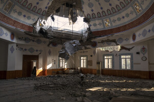 The interior of an earthquake-damaged mosque in Hatay, Turkey on February 12, 2023. On February 6, 2023 a powerful earthquake measuring 7.8 struck southern Turkey killing more than 50,000 people.