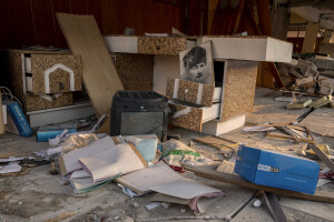 The interior of a shop destroyed by the earthquake in Hatay, Turkey on February 15, 2023. On February 6, 2023 a powerful earthquake measuring 7.8 struck southern Turkey killing more than 50,000 people.