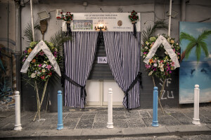 A mortuary dedicated to the Juventus football team which this year has a gap in the standings of almost twenty points compared to the Napoli football team in Forcella district in Naples, Southern Italy on April 6, 2023.