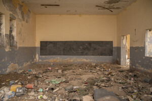 A classroom of the Cheick Tourè school damaged by sea in Saint-Louis, Senegal on December 11, 2023. In March 2018 the school was closed following a weather warning and only a few days later part of the structure was destroyed by sea waves. Today, work is underway for the definitive demolition of the building.