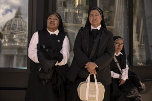 Nuns are seen after the funeral of Pope Francis at the Saint Peter’s square in Rome, Italy on April 26, 2025.